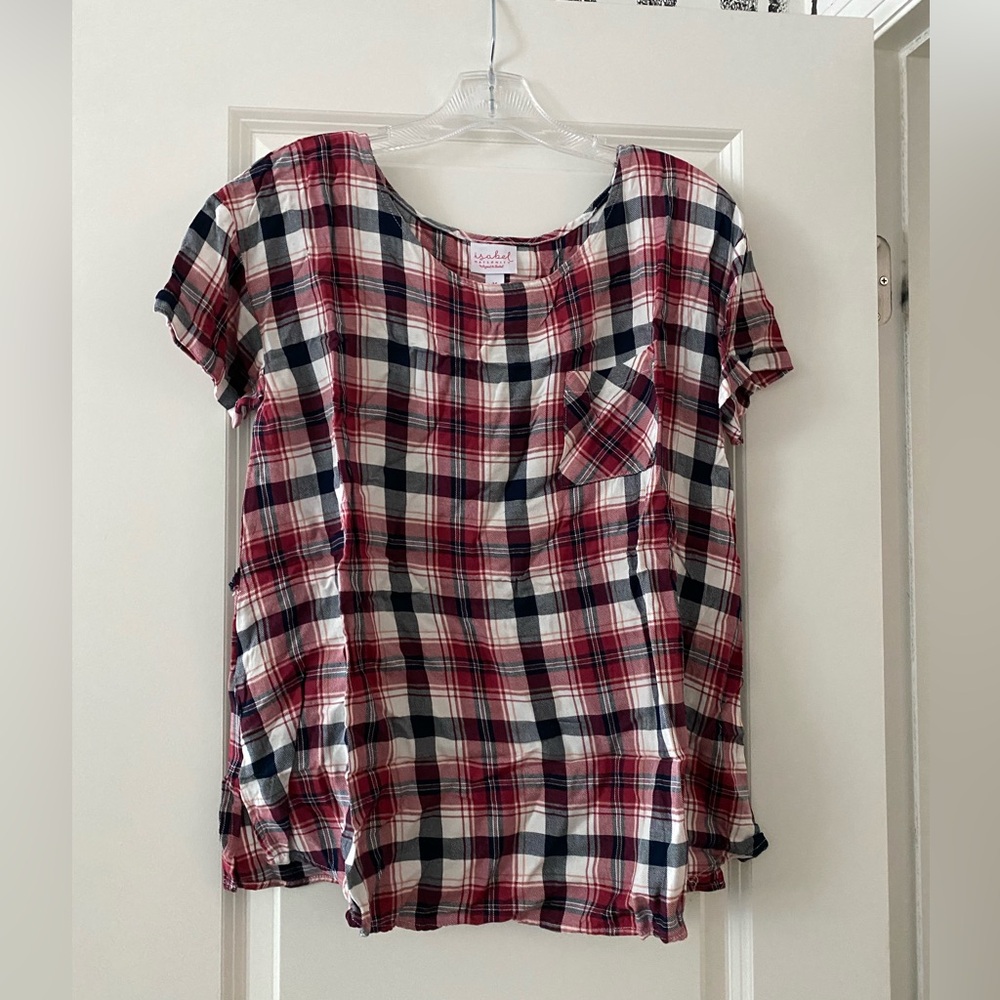 Isabel Maternity plaid shirt. Red, gray and cream. Size M. Like new!